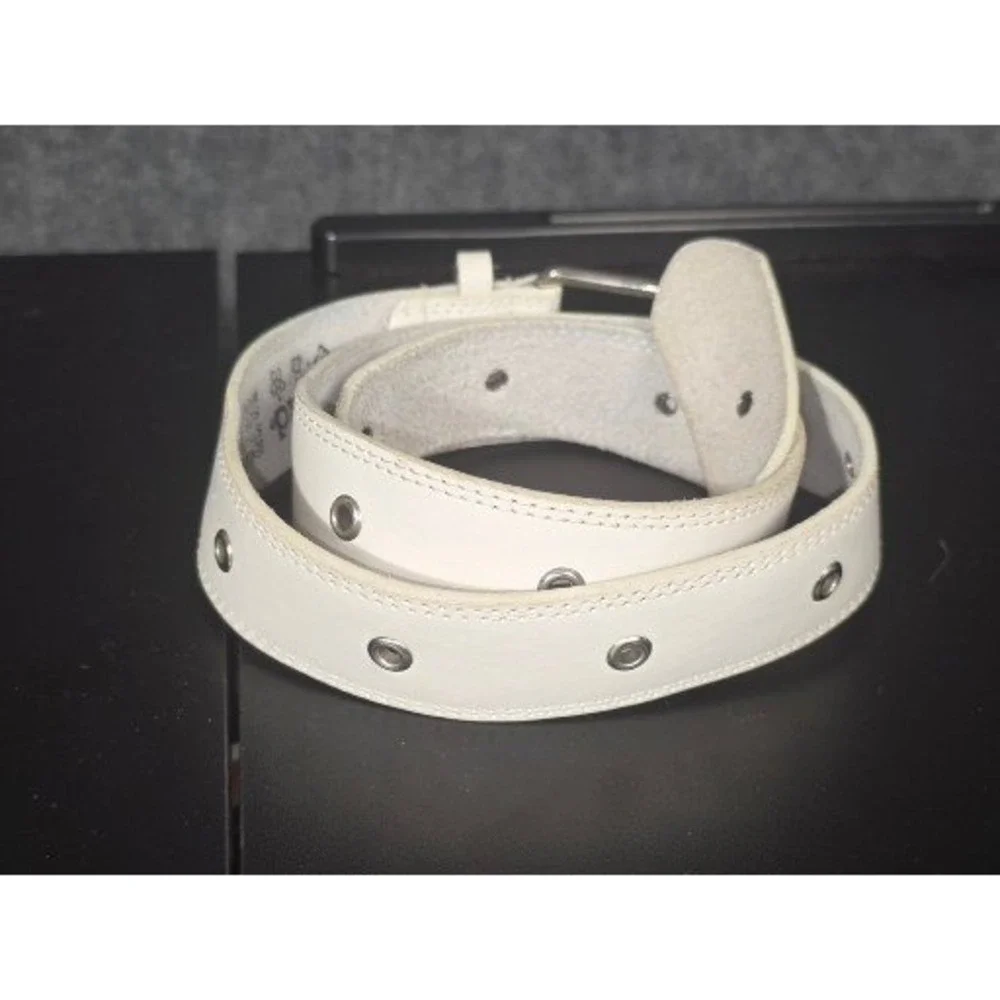 Mudd Womens White‎ Genuine Leather Rhinestone Buckle Belt Size XL Style B385M